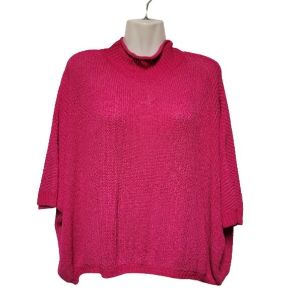 Pink  Soft Feel Sweater Poncho Shrug Short Sleeve Top - Picture 1 of 12